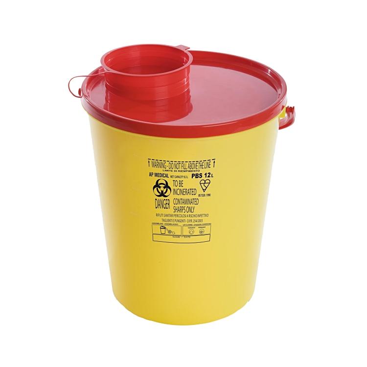 Mobiler Abfallsammler PBS – 0,8 l – Kunststoff, rund – gelb/rot – mit Deckel