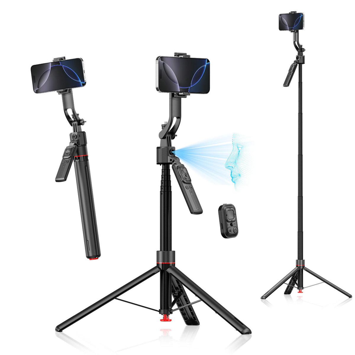 4SMARTS 360° AI-Stativ – 176 cm – für Smartphone, Digitalkamera