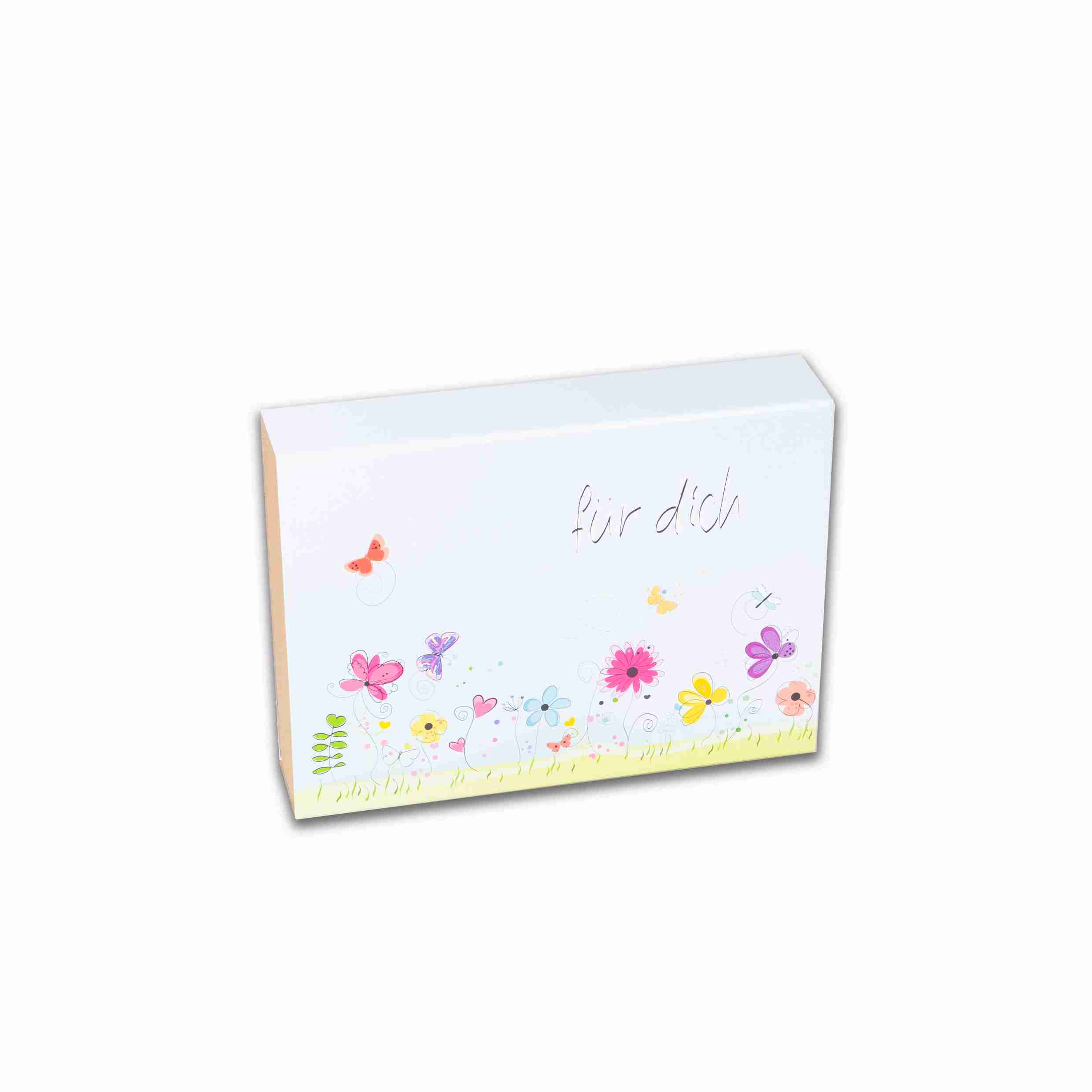 Schiebeschachtel Blumenwiesen-Motiv, Wellpappe, braun – 250 × 180 × 50 mm – 1 Stk., ab 25 Stk.
