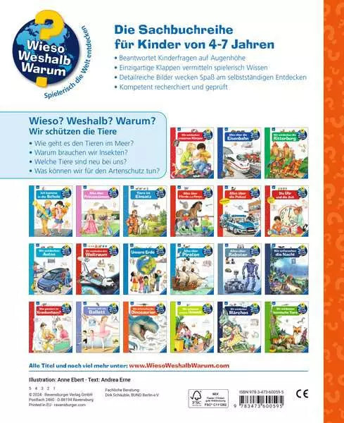Ravensburger Buch – WWW: Wir schützen die Tiere, Spiralbindung, 16 Seiten, 4–7 Jahre