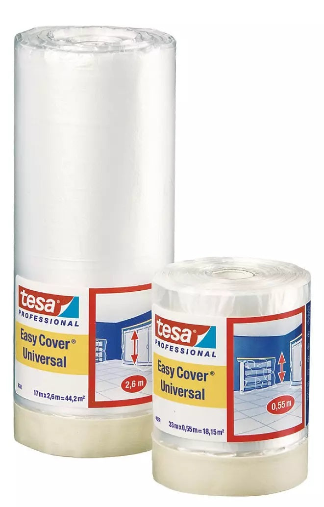 TESA Abdeckfolie mit Band Easy Cover, beige – 1400 mm × 33,0 m, innen