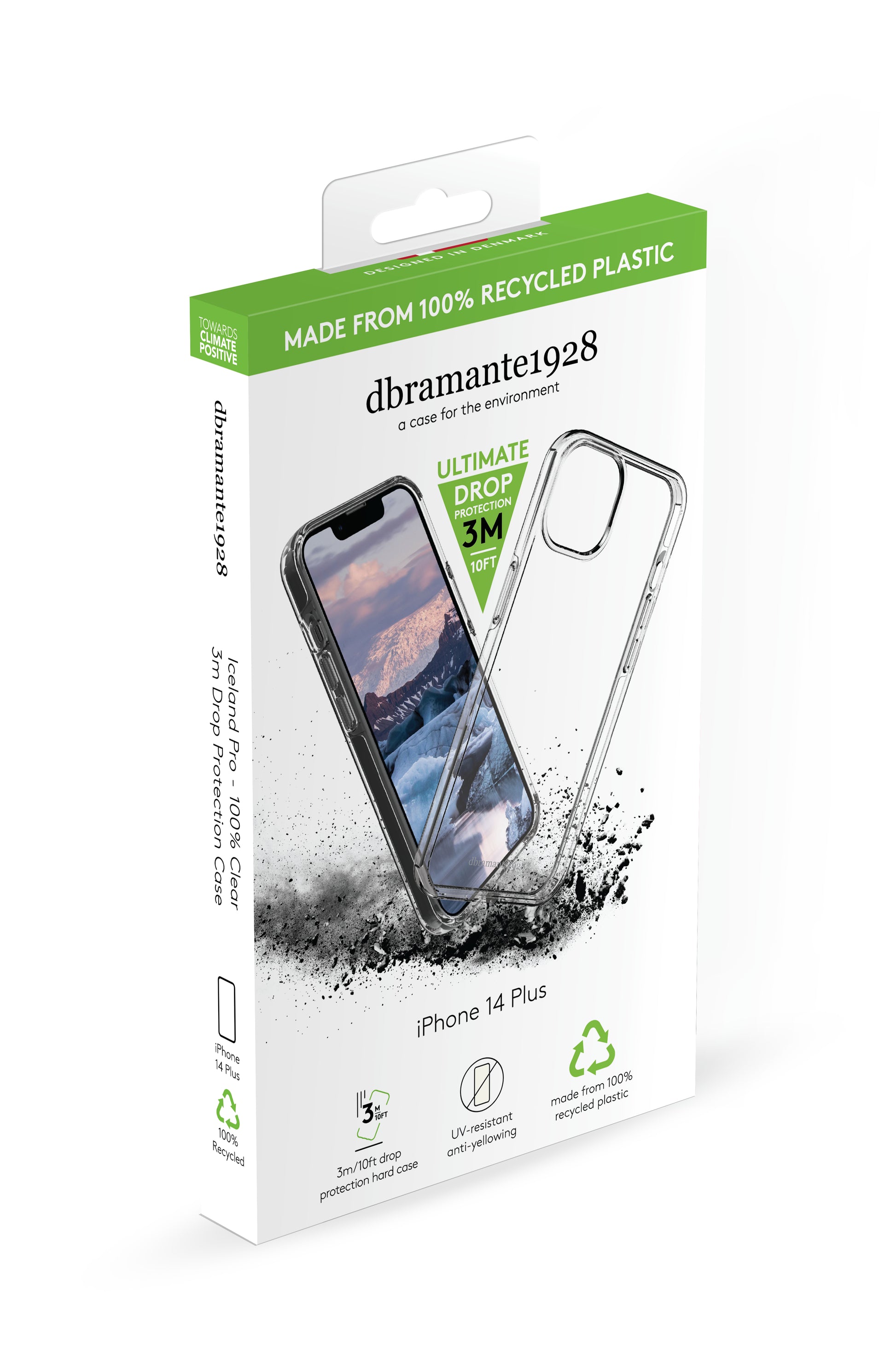 dbramante1928 Backcover – für Apple iPhone 14 Plus, Recycling-Kunststoff, transparent, bis 3 m sturzsicher