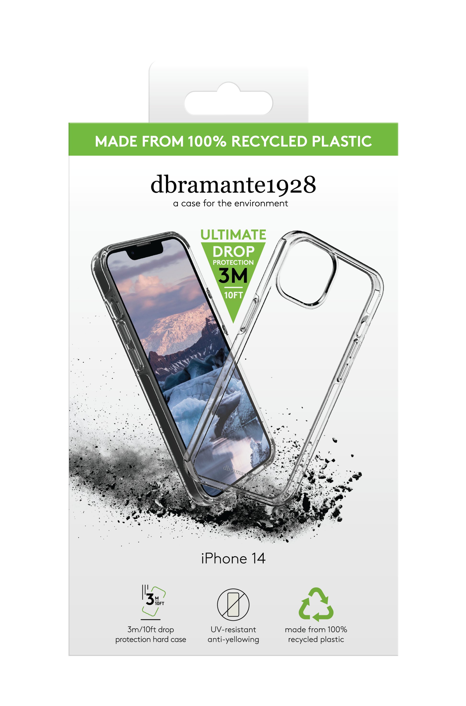 dbramante1928 Backcover – für Apple iPhone 14, Recycling-Kunststoff, transparent, bis 3 m sturzsicher