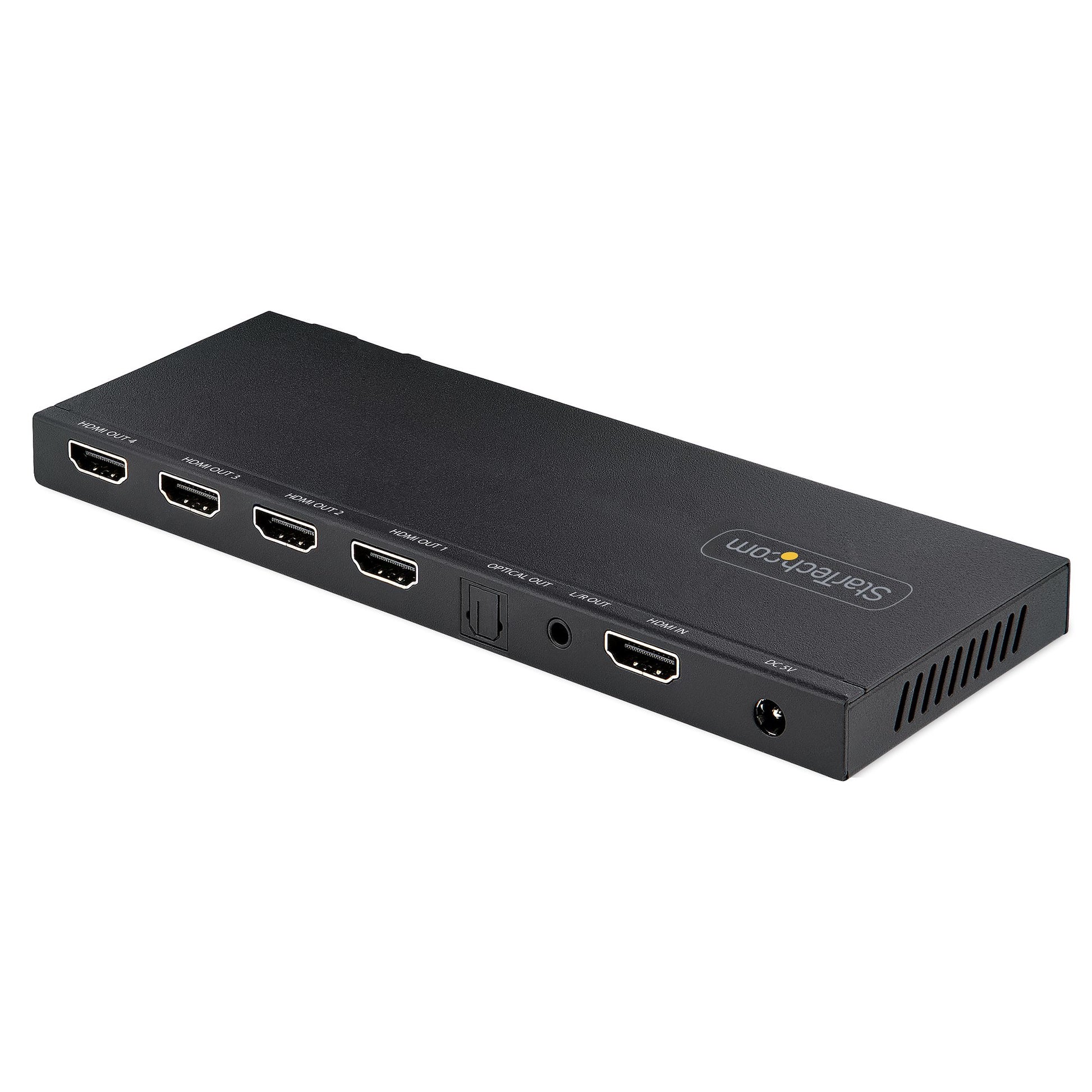StarTech.com HDMI Splitter, 1×4, 4K@60 Hz, HDMI 2.0b, 5 m, Skalierer, 3,5 mm/Optisch, Schwarz