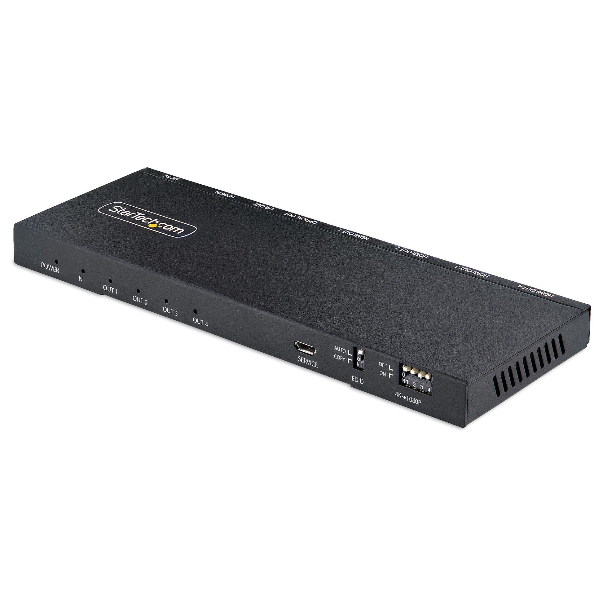StarTech.com HDMI Splitter, 1×4, 4K@60 Hz, HDMI 2.0b, 5 m, Skalierer, 3,5 mm/Optisch, Schwarz