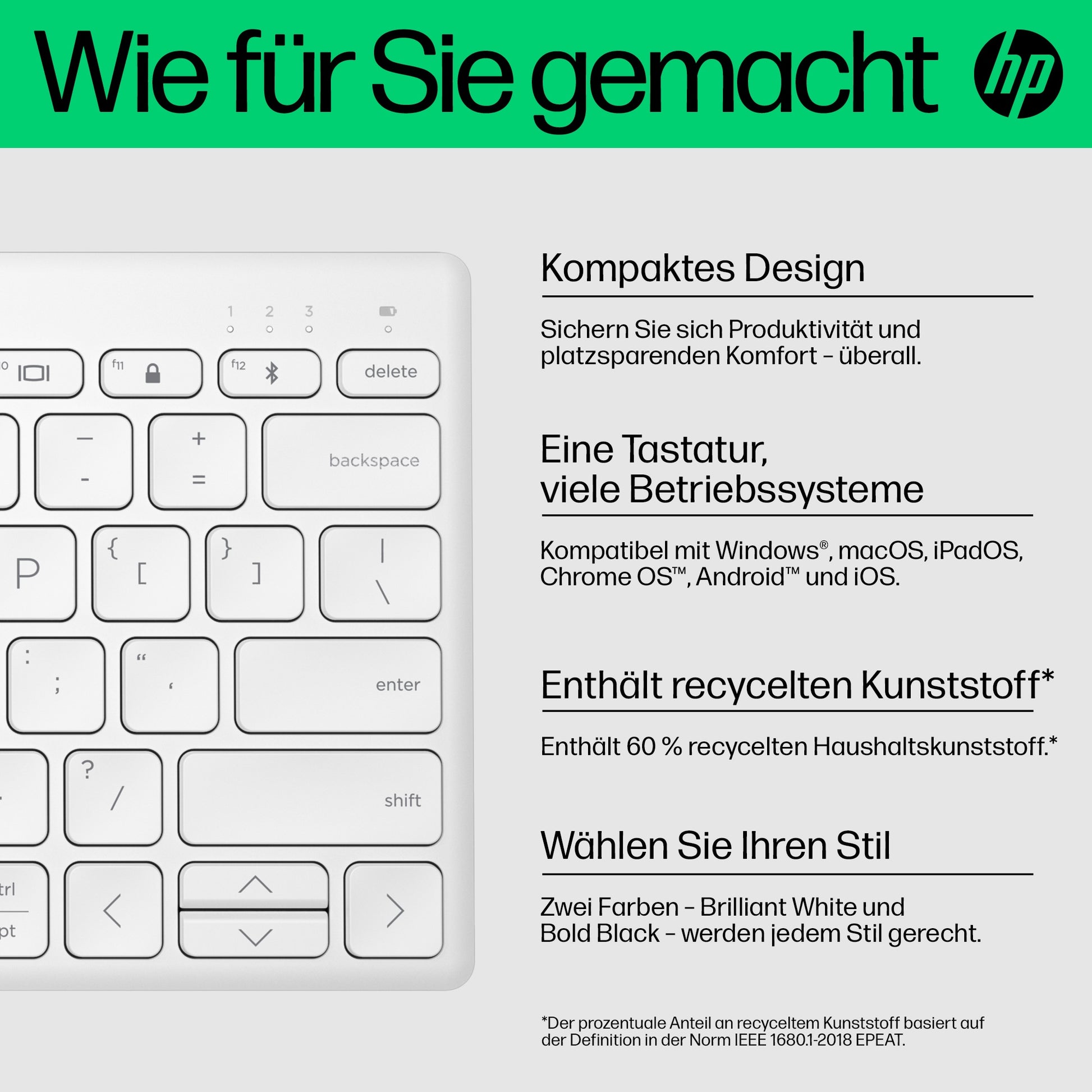 HP 350 Kompakte Multi-Geräte – Mini Tastatur – Mechanisch – Bluetooth – Ohne Ziffernblock – Auslaufsicher