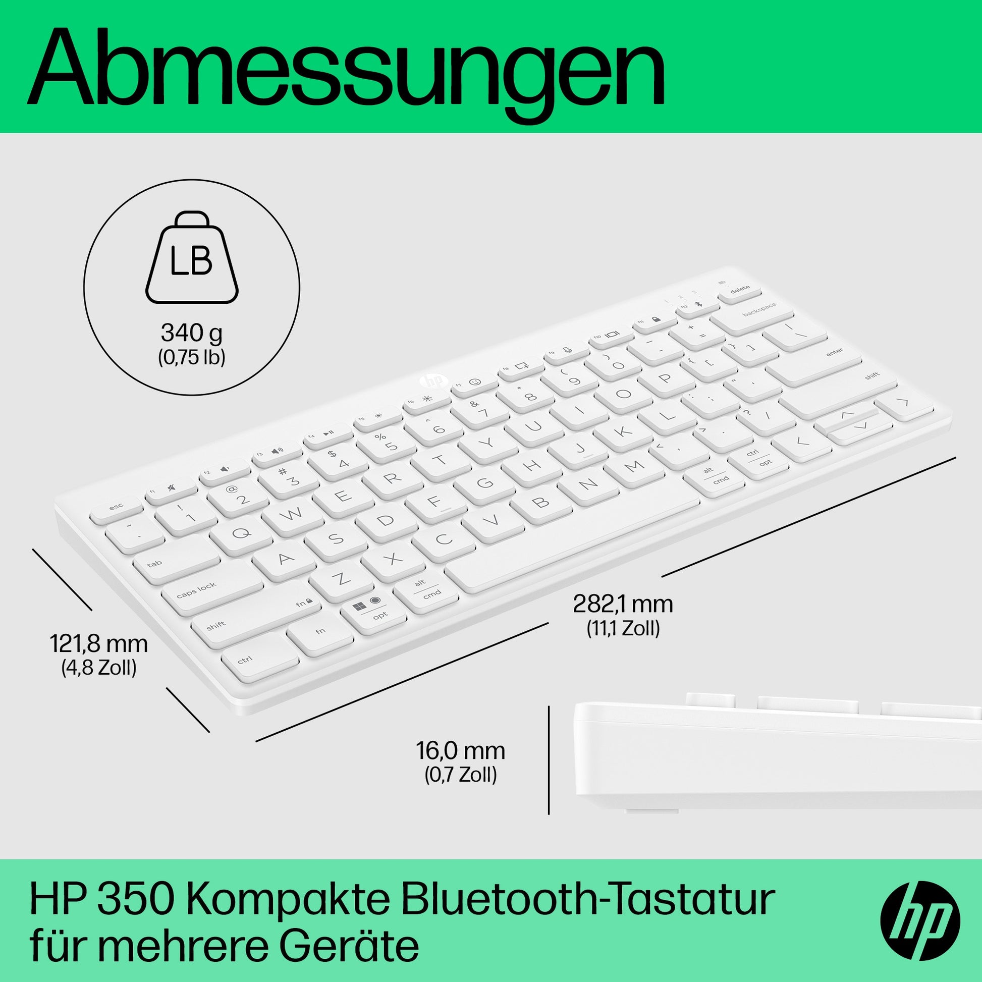 HP 350 Kompakte Multi-Geräte – Mini Tastatur – Mechanisch – Bluetooth – Ohne Ziffernblock – Auslaufsicher