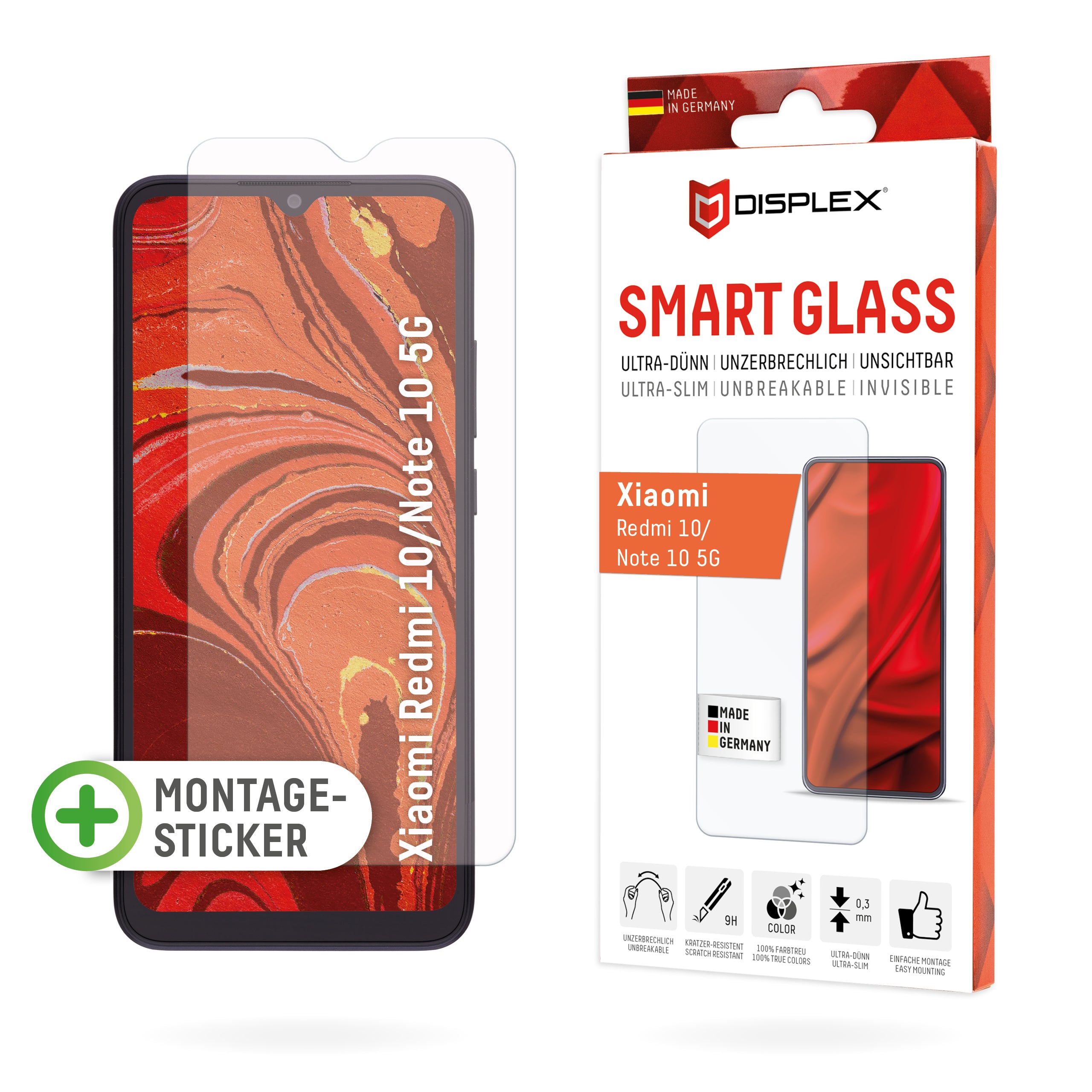 Displex Displayschutz (Panzerglas), 9H – für Redmi 10 (2022)/Note 10 5G