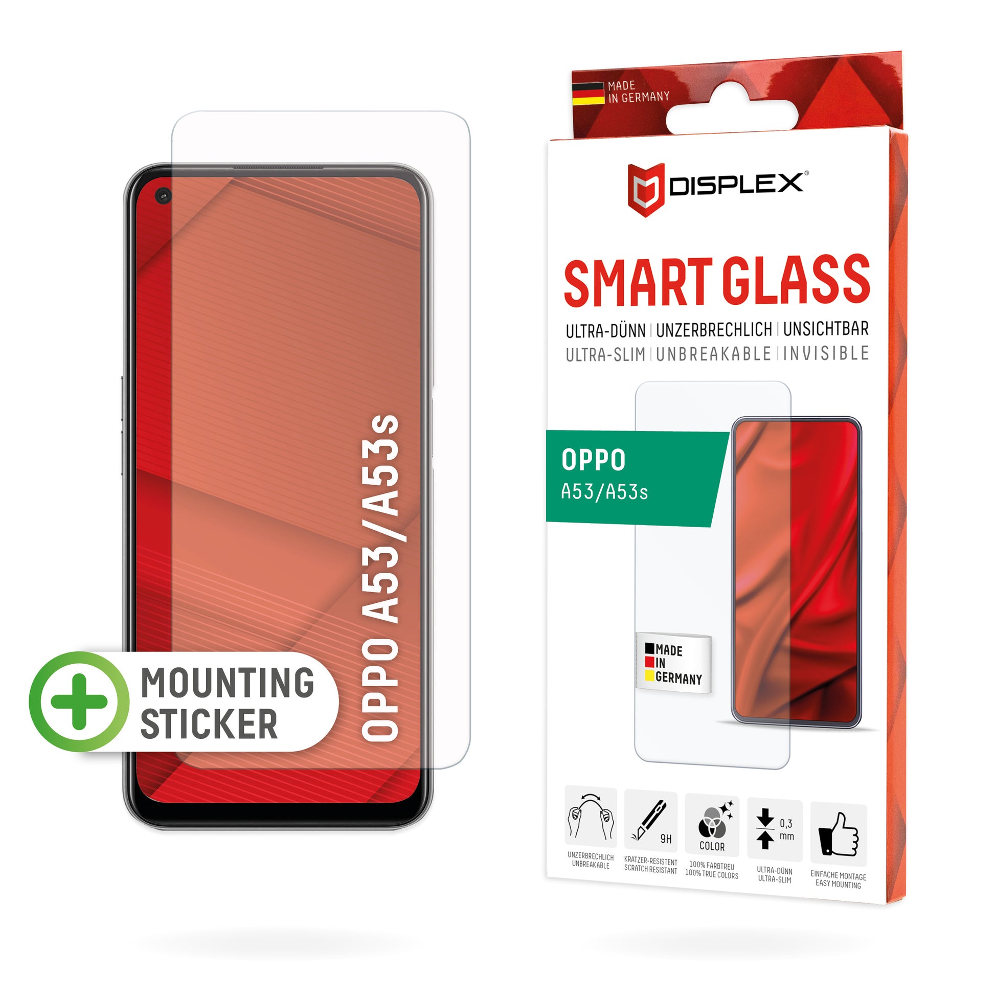 Displex Displayschutz (Panzerglas), 9H – für Oppo A53/A53s