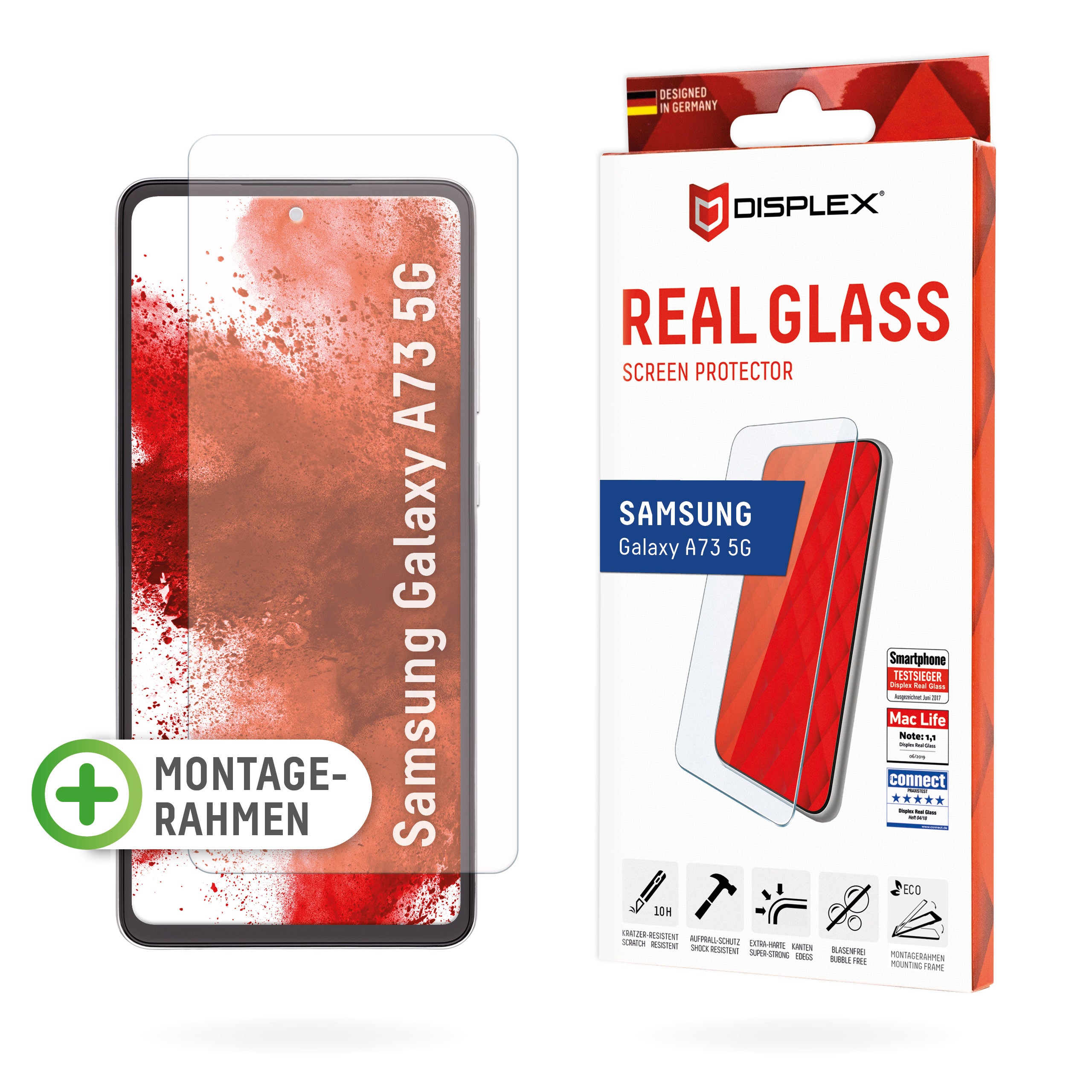 Displex Displayschutz (Panzerglas), 10H – für Galaxy A73 5G – mit Applikator