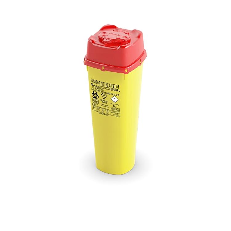 Sicherheitspapierkorb CS PLUS – 6 l – Kunststoff, quadratisch – gelb/rot – mit Deckel