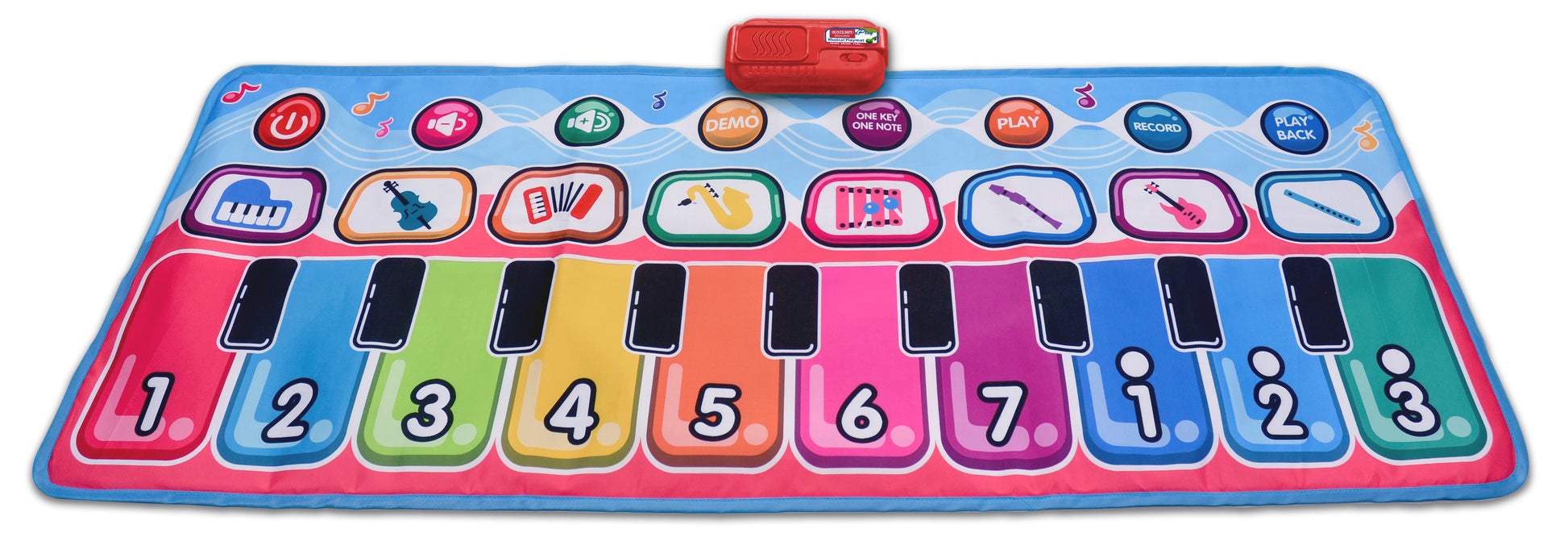 Bontempi Interaktive Musikspielmatte – 130 × 48 cm – 8 Melodien, Audioaufzeichnung – ab 3 J. – mehrfarbig