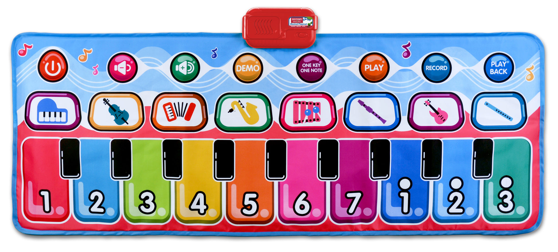 Bontempi Interaktive Musikspielmatte – 130 × 48 cm – 8 Melodien, Audioaufzeichnung – ab 3 J. – mehrfarbig