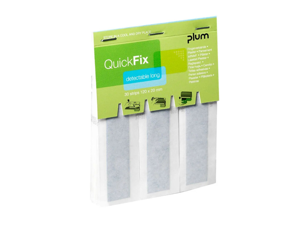 Plum Pflaster-Nachfüllpackung QuickFix Detectable Long – 120 × 25 mm, 30 Stück, detektierbar, blau