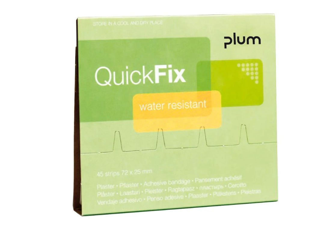 Plum Pflaster-Nachfüllpackung QuickFix Water Resistant – 45 Stück, 75 × 25 mm, wasserabweisend