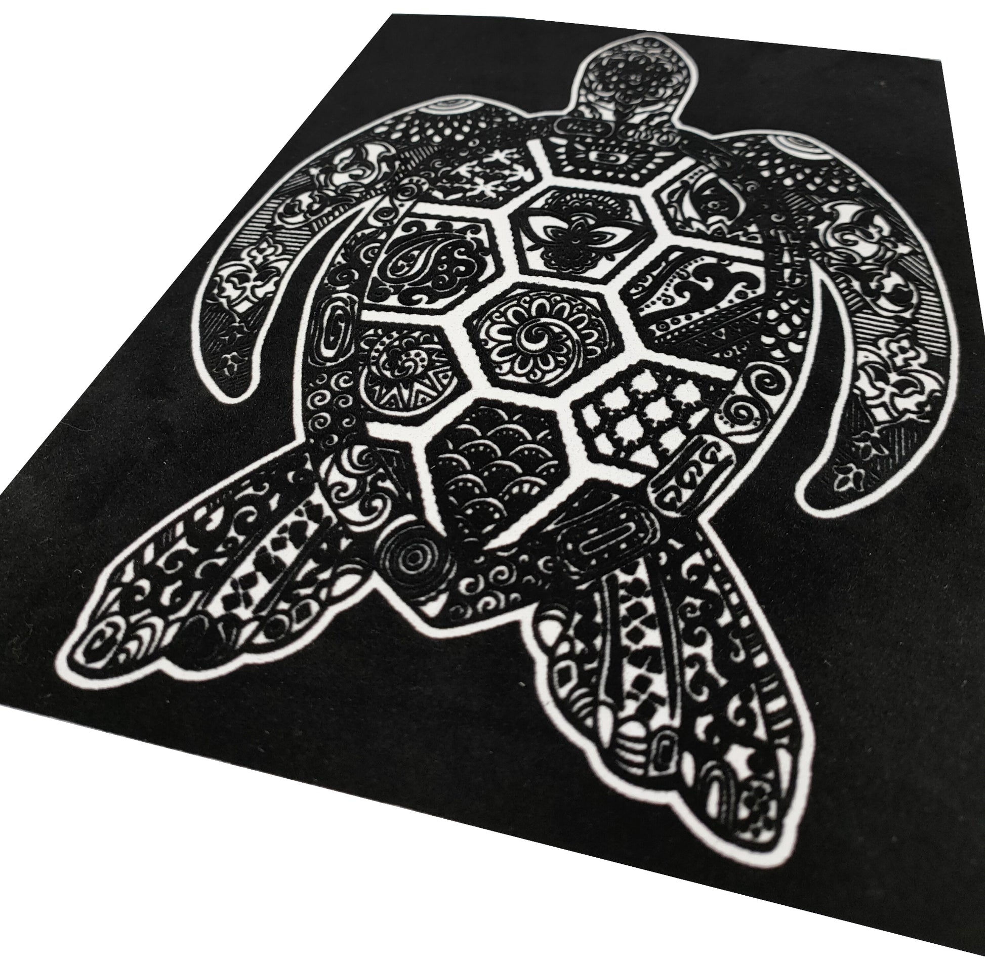 Tataruga Samtbild, Schildkröte, Karton, Samt, Schwarz/Weiss, A4