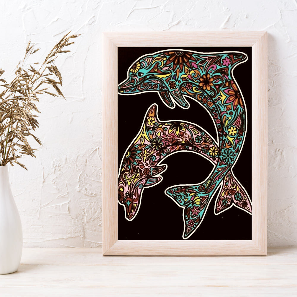Tataruga Ausmalbild Delfine – A4 – 1 Seite – Samt – ab 5 Jahren