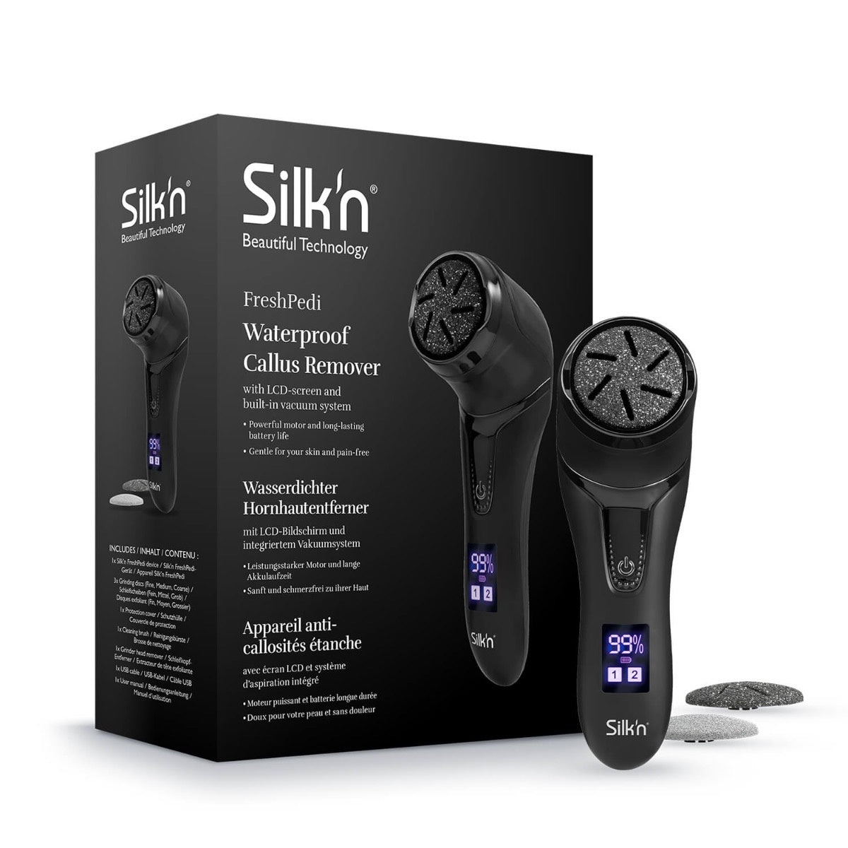 Silk'n Hornhautentferner Fresh Pedi – Wiederaufladbar, Wasserfest, 2 Stufen – Schwarz
