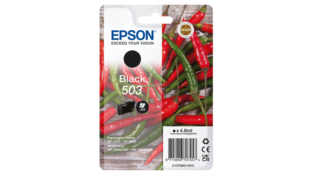 Epson 503 Schwarz Tintenpatrone (Original) – 210 Seiten – für WF-2960DWF/2965DWF, XP-5200/5205 – T09Q14010
