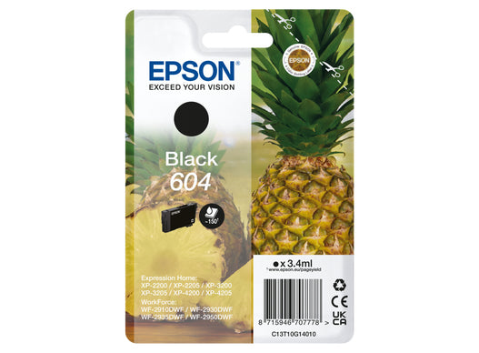 Epson 604 Schwarz Tintenpatrone (Original) – 150 Seiten – für Expression Home/WorkForce
