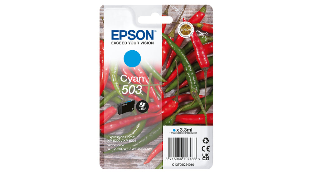 Epson 503 Cyan Tintenpatrone (Original) – für Workforce WF-2960DWF/WF-2965DWF, Expression Home XP-5200/5205