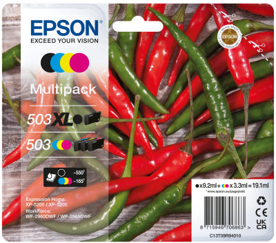 Epson 503XL Tintenpatronen-Multipack, Schwarz/Cyan/Magenta/Gelb (Original) – für Expression Home XP-5200/XP-52