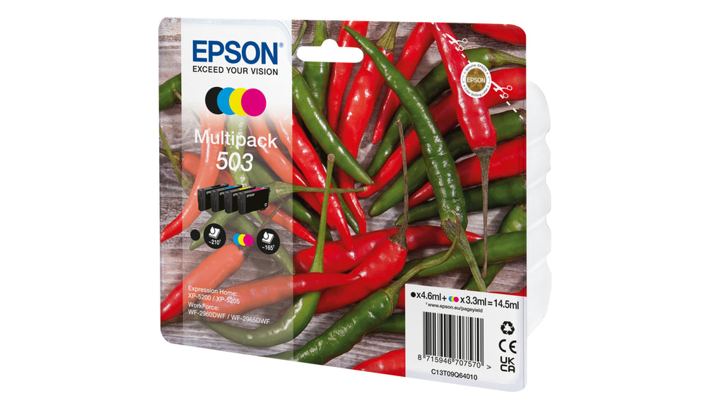 Epson 503 Tintenpatronen-Multipack, Schwarz/Cyan/Magenta/Gelb (Original) – für WorkForce, Expression Home