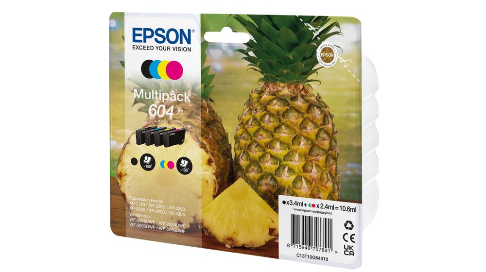 Epson 604 Tintenpatronen-Multipack, Schwarz/Cyan/Magenta/Gelb (Original) – für Expression Home, WorkForce