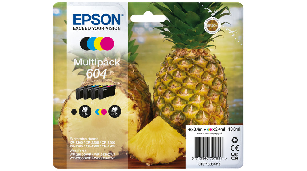 Epson 604 Tintenpatronen-Multipack, Schwarz/Cyan/Magenta/Gelb (Original) – für Expression Home, WorkForce