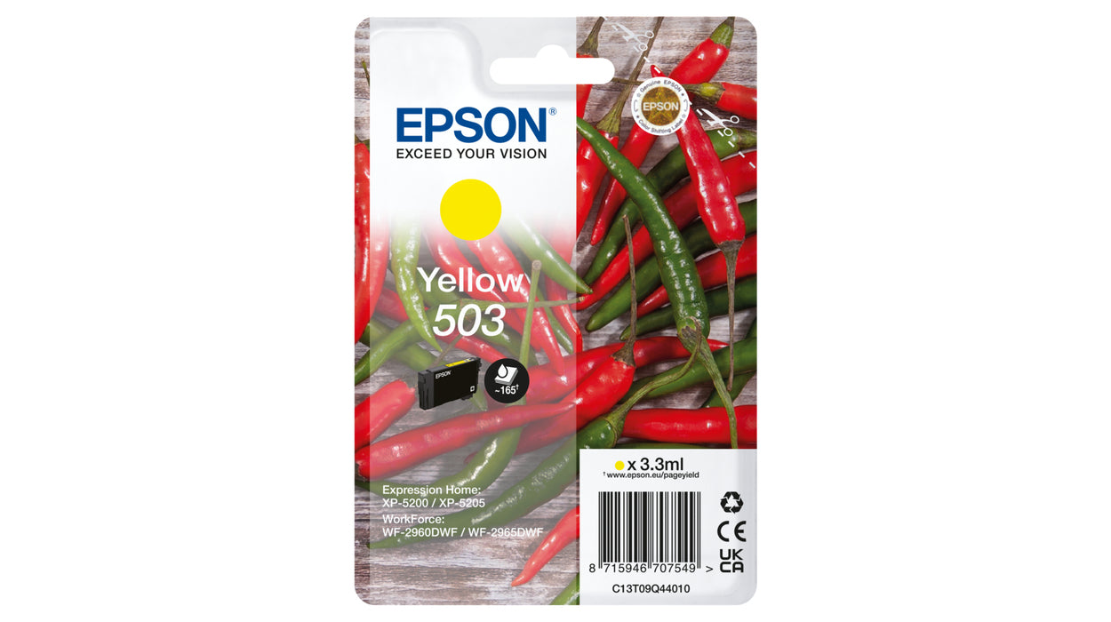 Epson 503 Gelb Tintenpatrone (Original) – 165 Seiten – für Workforce WF-2960/2965, Expression Home XP-5200