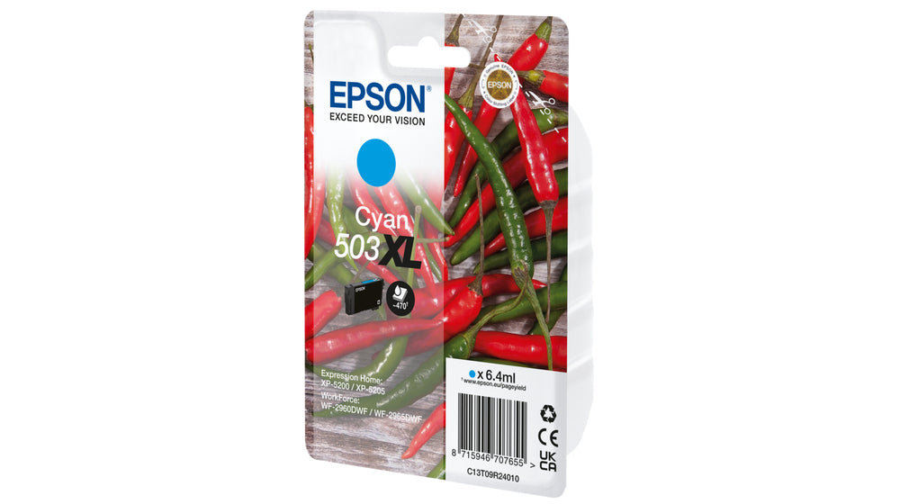 Epson 503XL Cyan Tintenpatrone (Original) – für Workforce WF-2960DWF/2965DWF, Expression Home XP-5200/5205