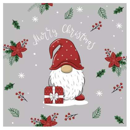 Paper + Design Servietten Tomte mit Geschenk – hellgrau – 33 × 33 cm, 3-lagig – 20 Stück