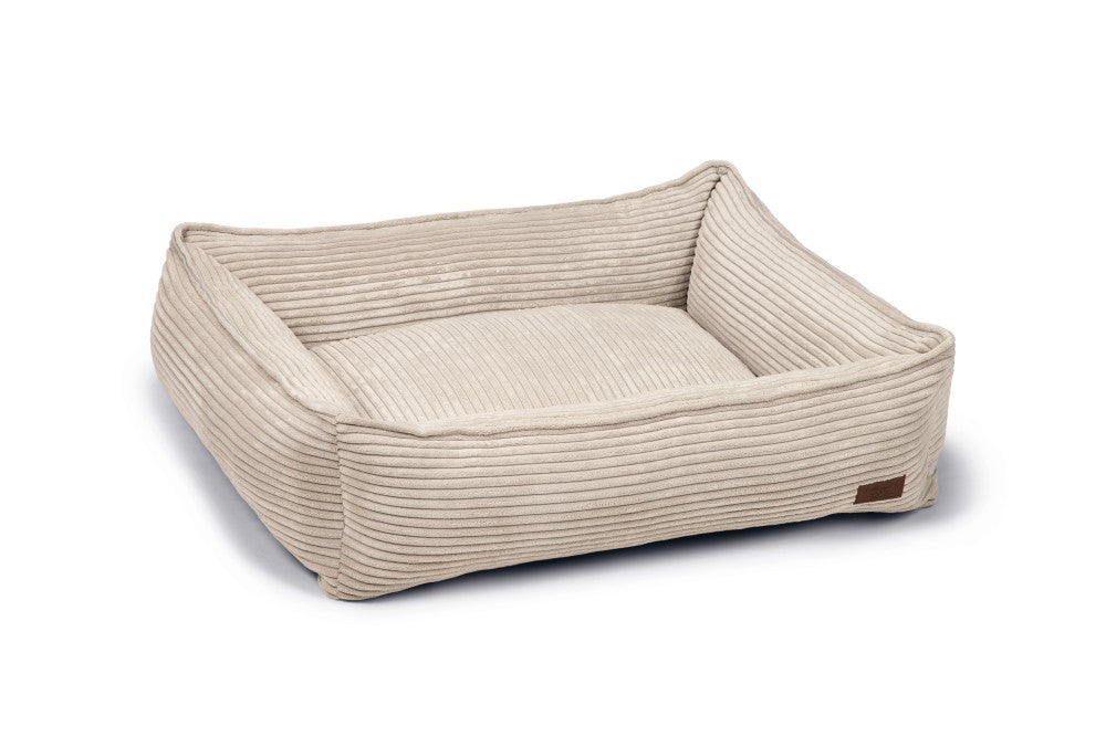 Designed by Lotte Geripptes Liegebett – 80 × 70 × 22 cm, Samt, Abnehmbarer Bezug, Waschbar bei 30 °C, Hellgrau