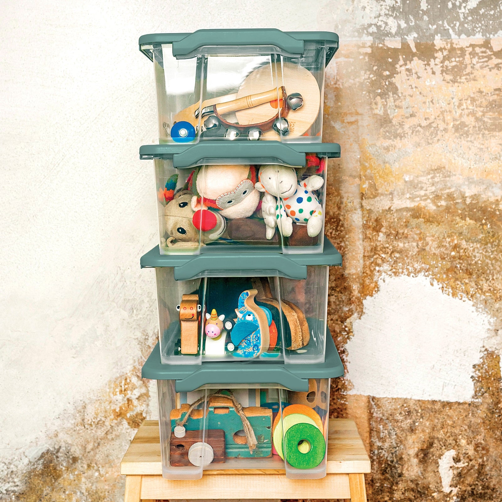 Rotho Aufbewahrungsbox Evo Safe – Kunststoff, transparent/grün, 39,3 × 16 × 28,3 cm