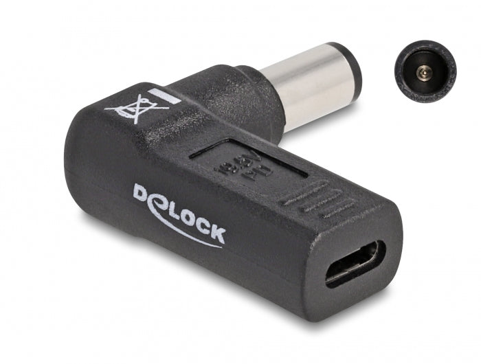 DeLOCK USB-C zu HP 7,4 × 5,0 mm Adapter – 19,5 V, 3 A, 90° gewinkelt, für HP Netzteile (7,4 × 5,0 mm)