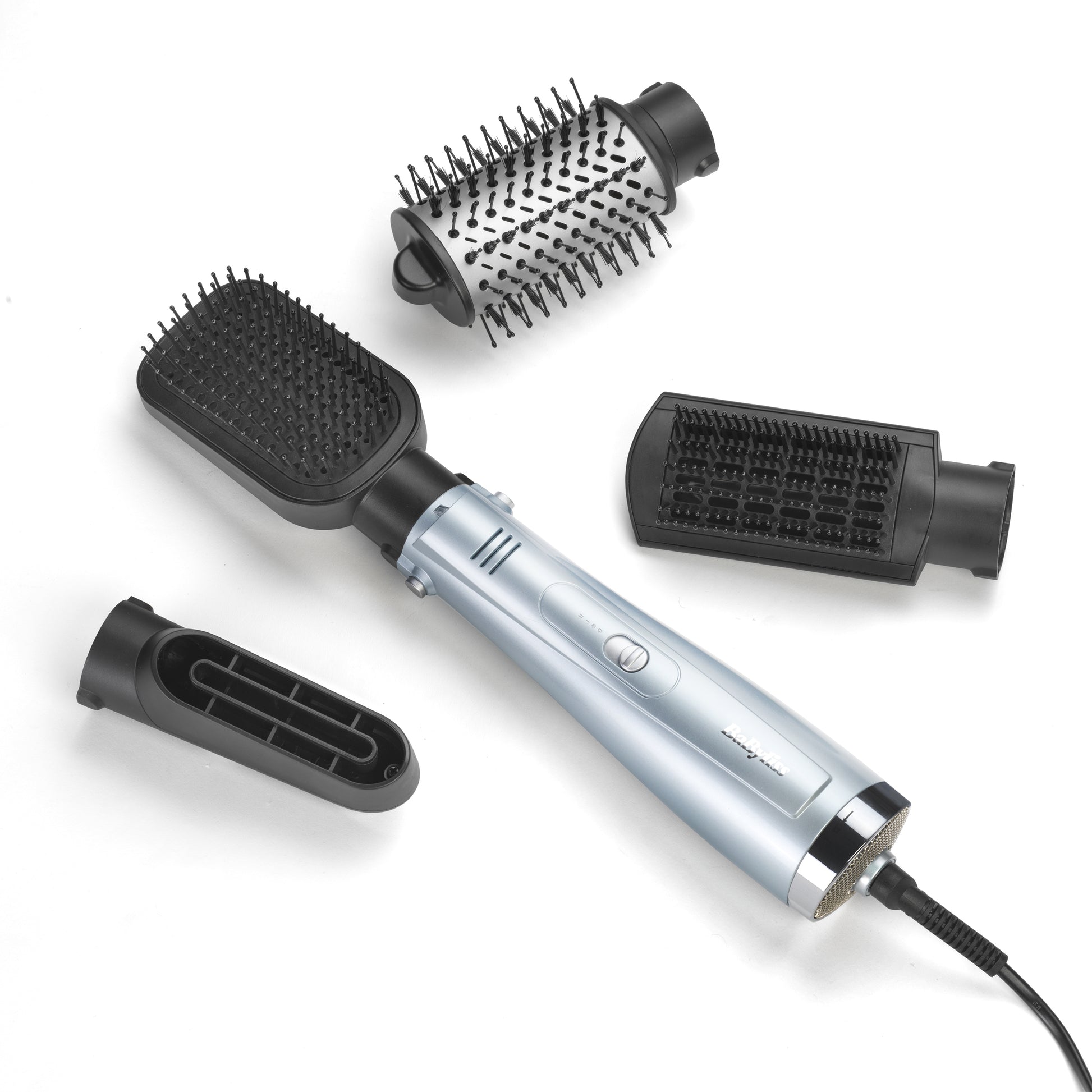 BaByliss Heissluftbürste Hydro-Fusion AS774E – 4-in-1, Keramikbeschichtung, Ionen-Styling – Grau, Silber