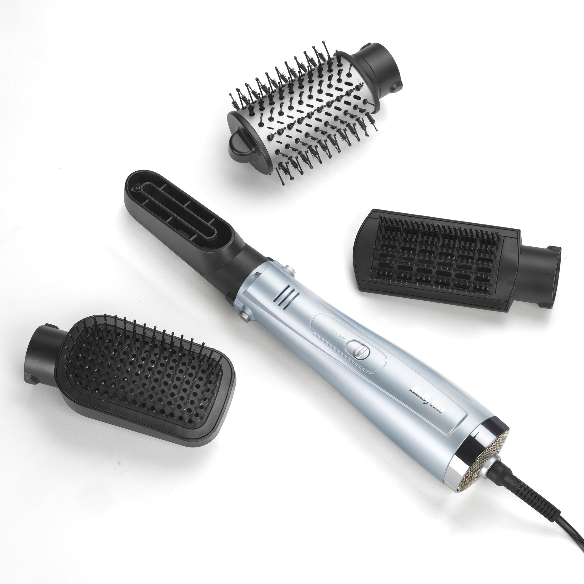 BaByliss Heissluftbürste Hydro-Fusion AS774E – 4-in-1, Keramikbeschichtung, Ionen-Styling – Grau, Silber