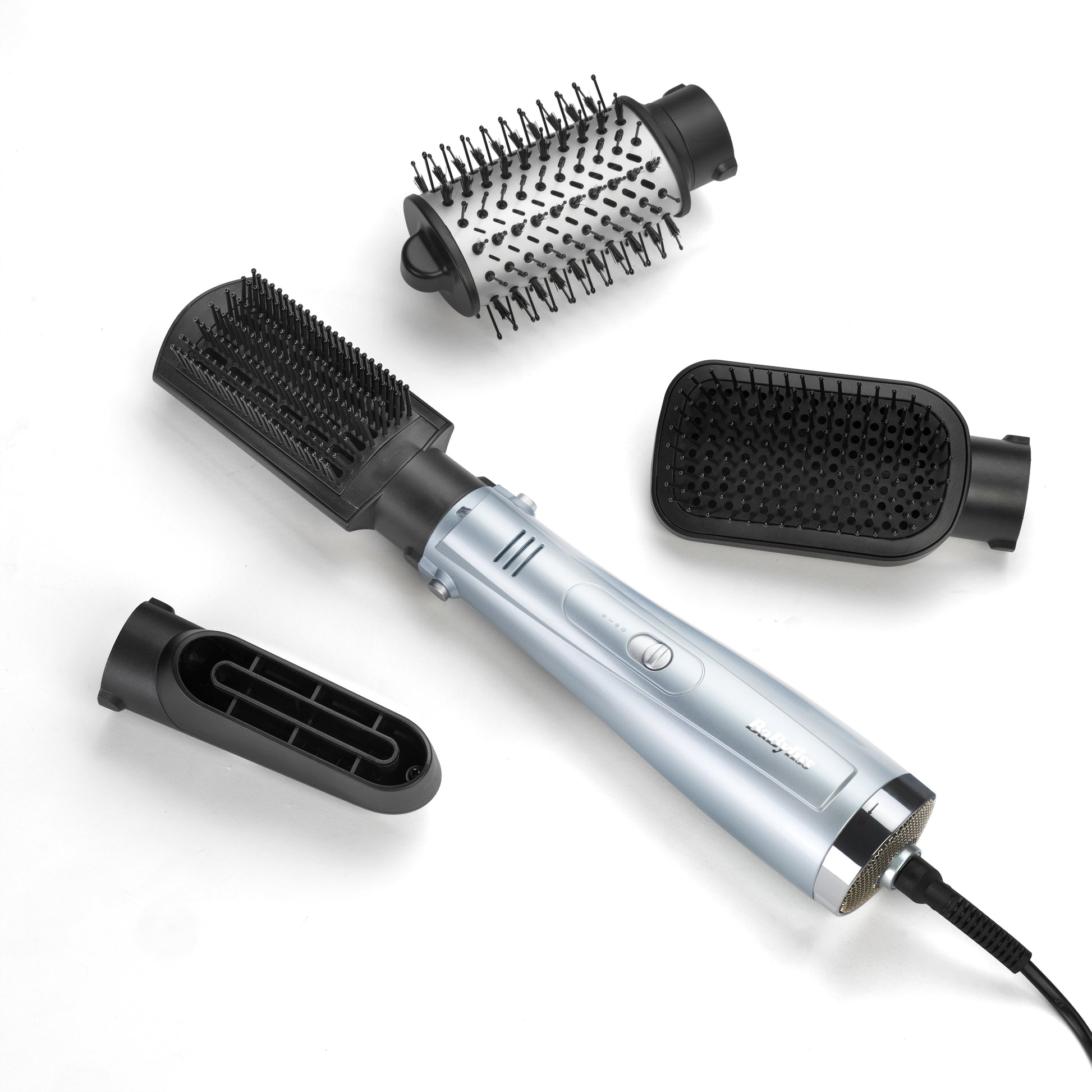 BaByliss Heissluftbürste Hydro-Fusion AS774E – 4-in-1, Keramikbeschichtung, Ionen-Styling – Grau, Silber