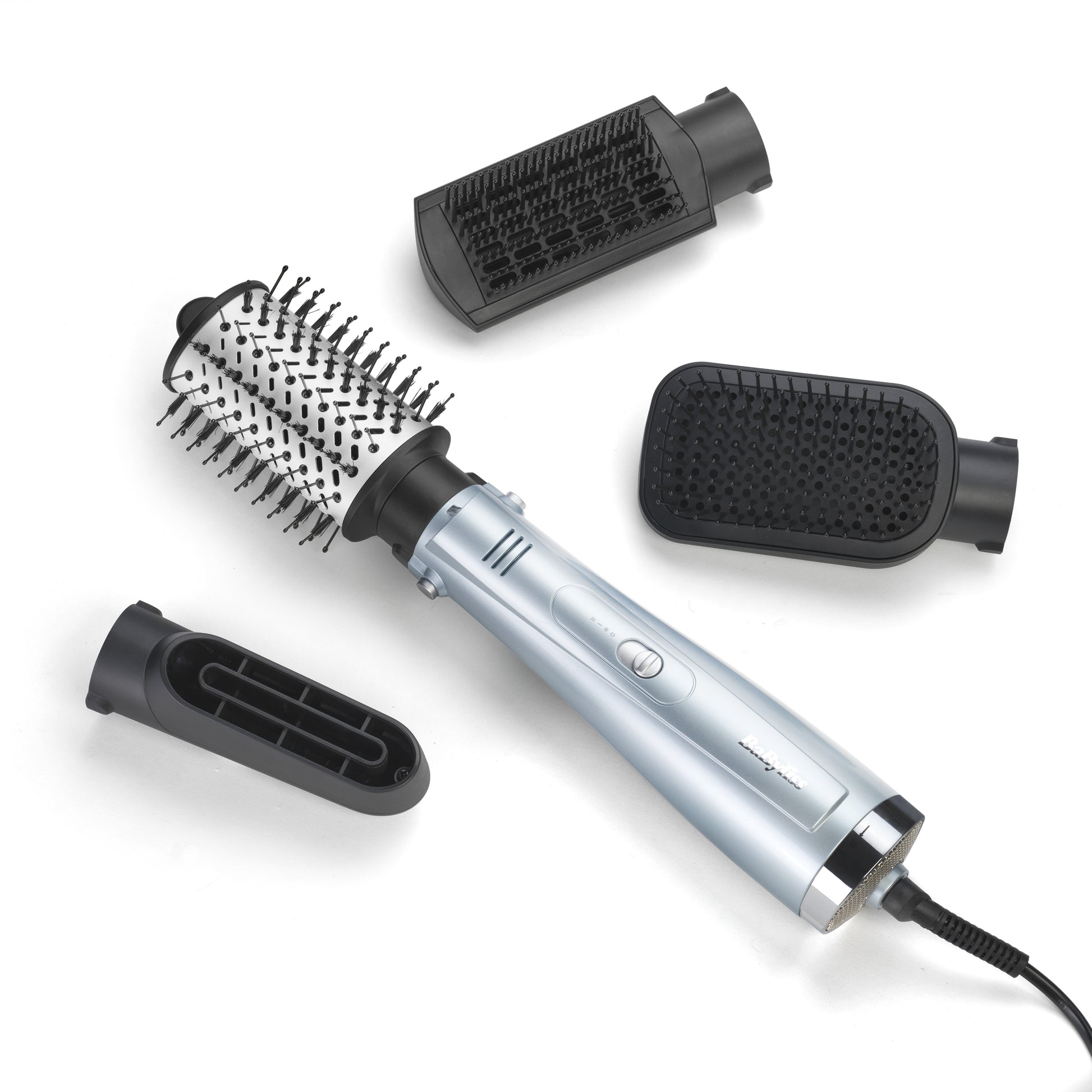 BaByliss Heissluftbürste Hydro-Fusion AS774E – 4-in-1, Keramikbeschichtung, Ionen-Styling – Grau, Silber