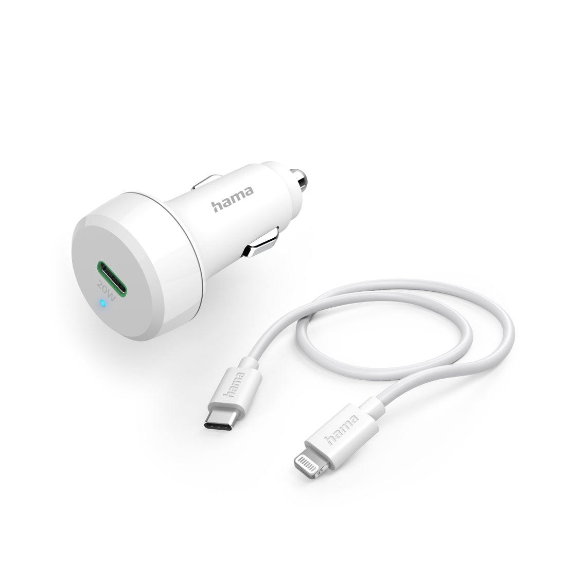 Hama Auto-Ladegerät Lightning – 20 W, 1× USB-C, PD, mit Kabel – für Smartphones, Tablets