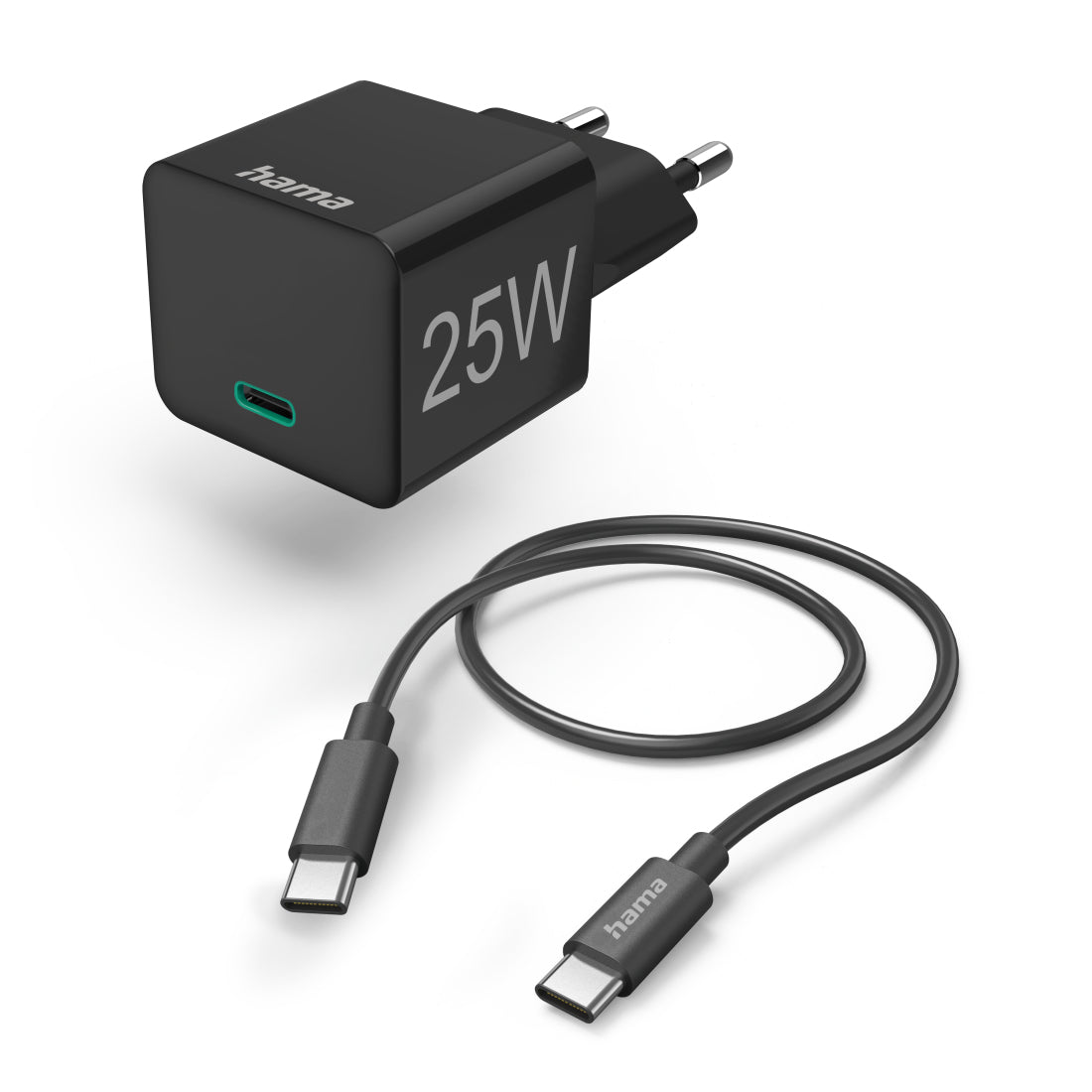 Hama USB-Ladegerät 25 W – USB-C×1, PD, QC 3.0 – inkl. USB-C-Kabel 1 m – Schwarz