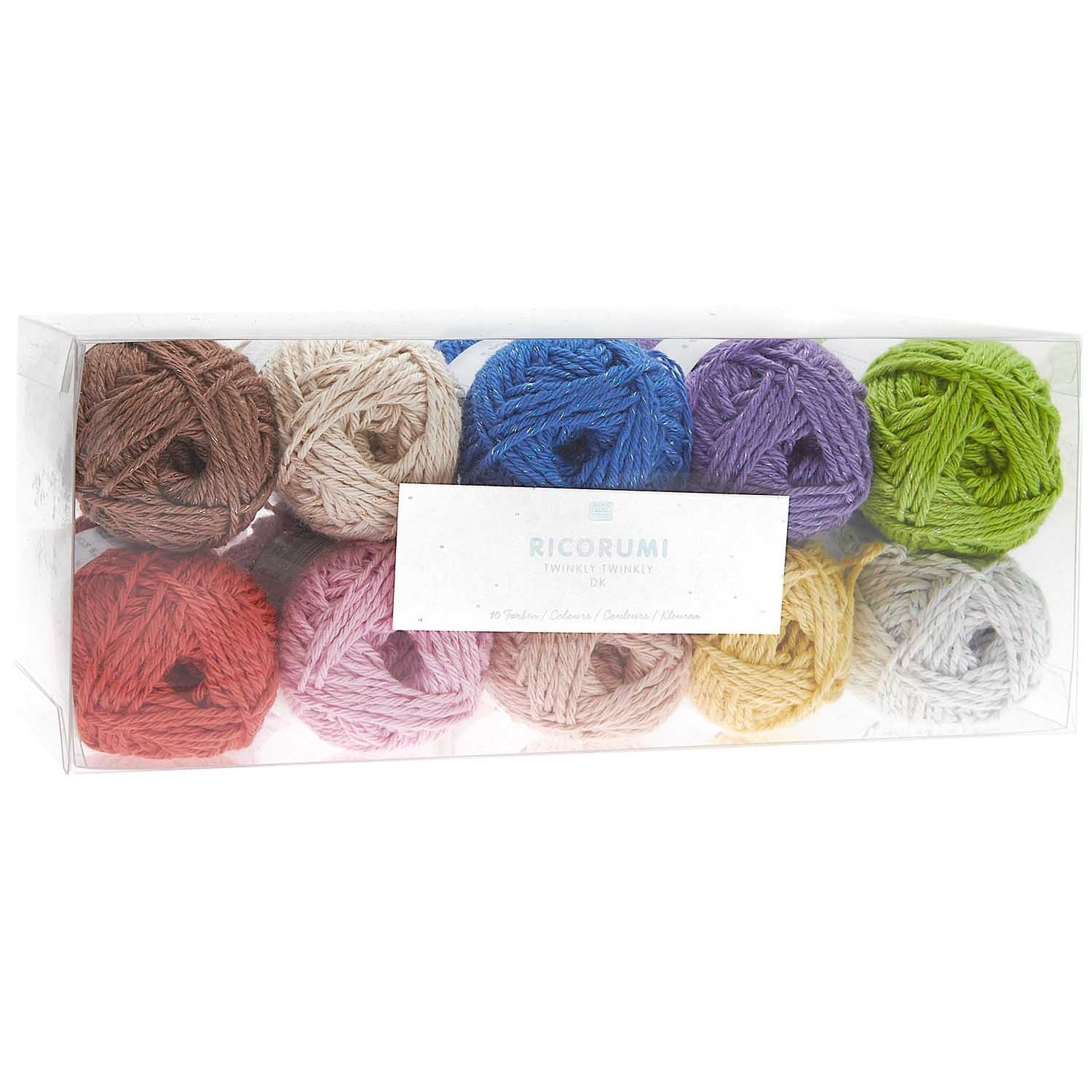 Rico Design Ricorumi Twinkly Garn-Set mehrfarbig – 25 g, 52 m, Nadel 3 mm, 99% Baumwolle/1% Polyester, 10 Stk.