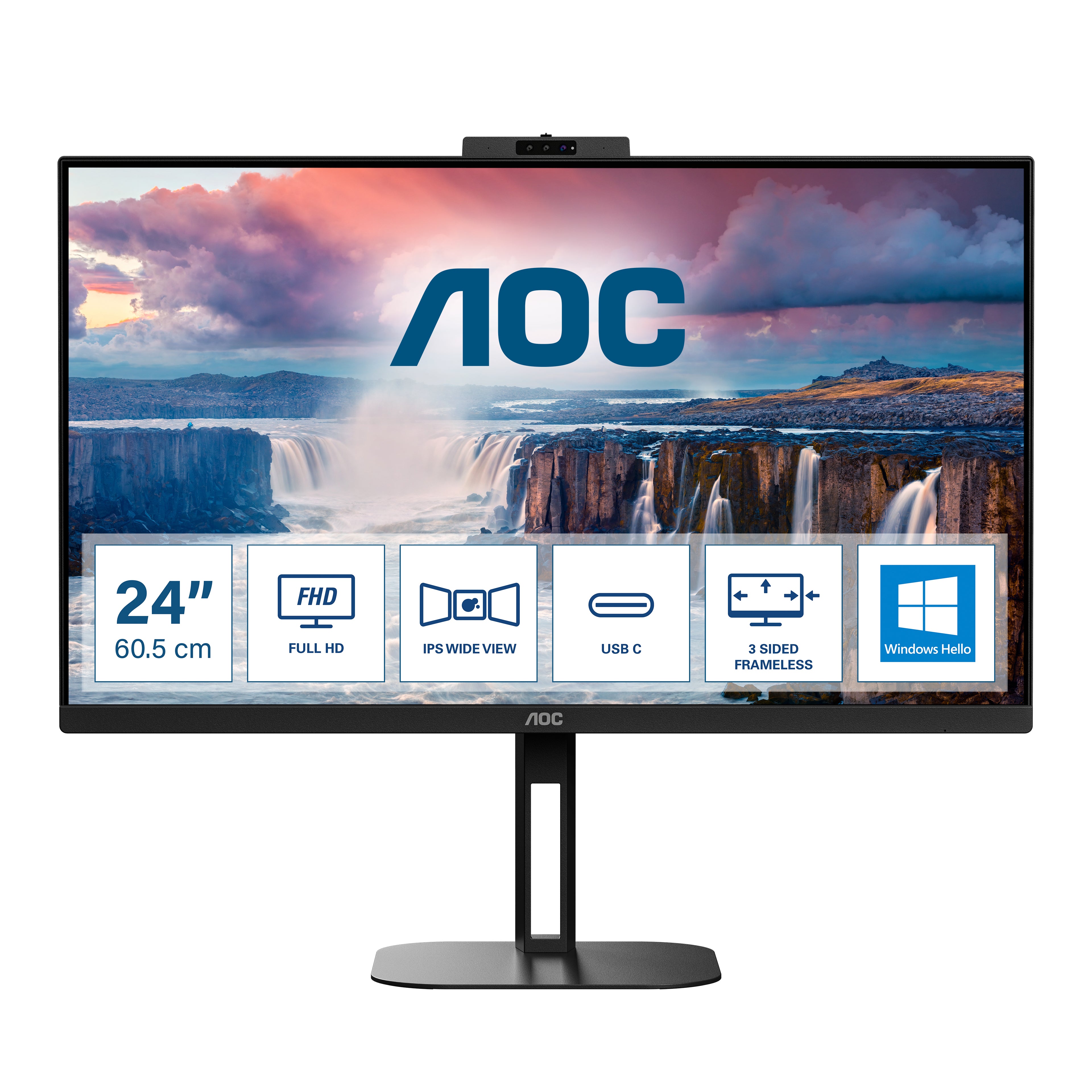 AOC 24V5CW/BK – 23,8", 1920 × 1080 (Full HD), IPS, USB-C 65 W, Webcam