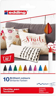 Edding Textilmarker für Textil – mehrfarbig, 10er Set