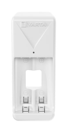 Varta Mini Ladegerät 56703 Batterieladegerät 2× – für AA, AAA (NiMH) – inkl. 2 Akkus – weiss