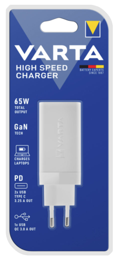 Varta 57956 USB-Wandladegerät 65 W – USB-C×2, USB-A×1 – PD, QC