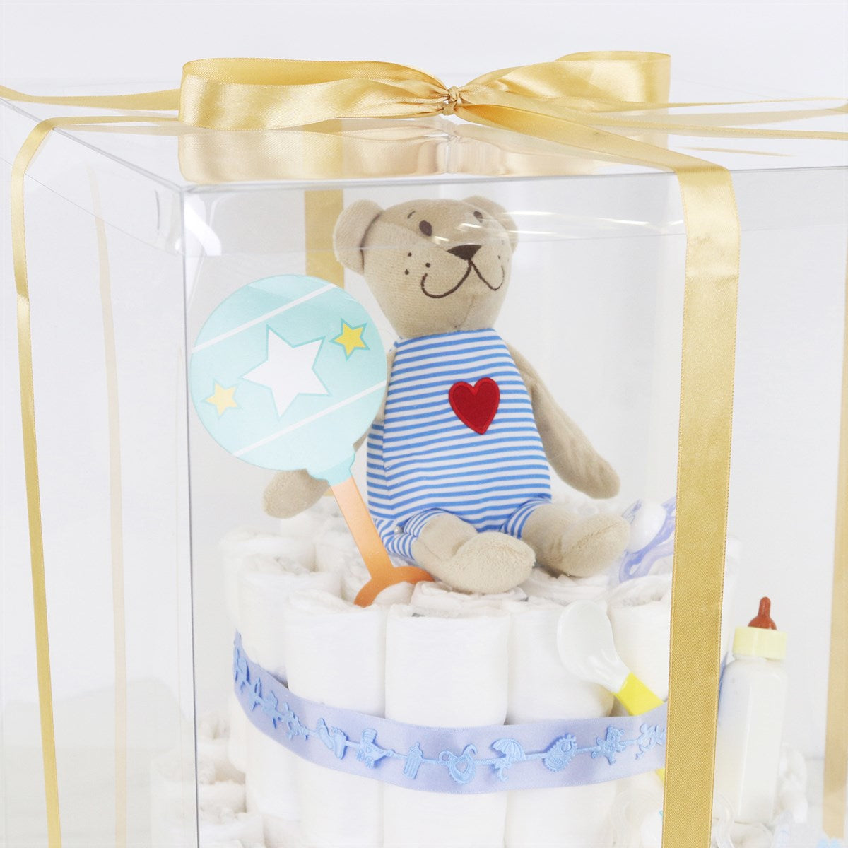 PME Tortenbox – mit goldenem Satinband – Transparent – 15 × 15 × 18 cm – Kunststoff (PET)