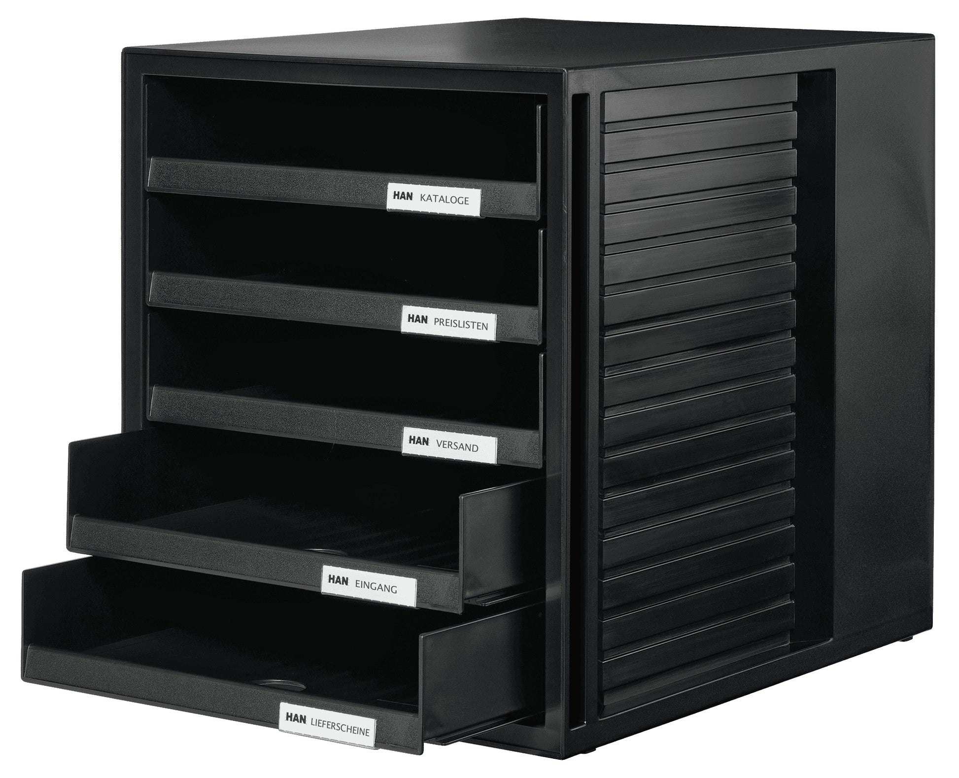HAN Schubladenelement – 5 Schubladen, für C4, stapelbar, schwarz, Polystyrol (PS), B 330 × H 320 × T 275 mm