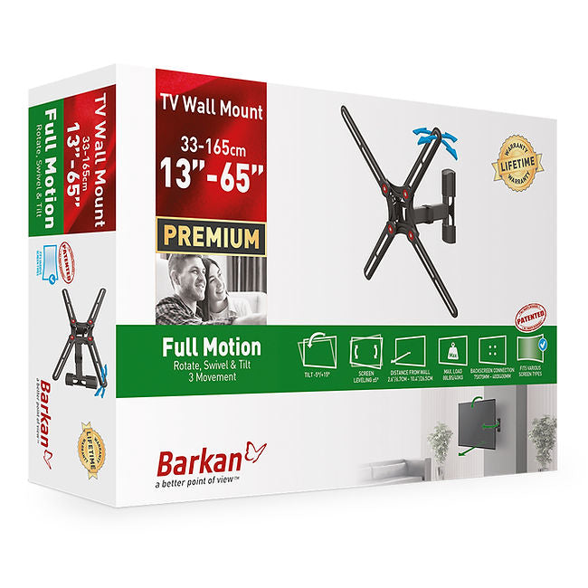 Barkan Mounting Systems Barkan BM331-SW – Wandhalterung, schwenkbar, drehbar, für 13–65", VESA 75×75–400×400, bis 40 kg, schwarz