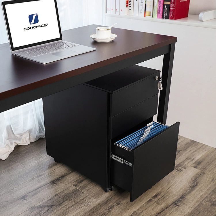 Songmics Rollcontainer – Stahl, schwarz, abschliessbar, 39 × 60 × 52 cm